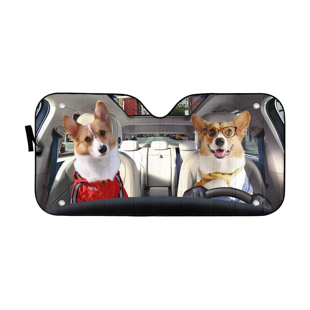Gearhumans 3D Couple Friend Pembroke Welsh Corgi Dogs Custom Car Auto Sunshade