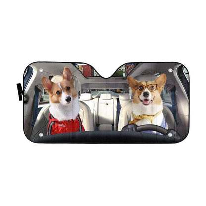 Gearhumans 3D Couple Friend Pembroke Welsh Corgi Dogs Custom Car Auto Sunshade