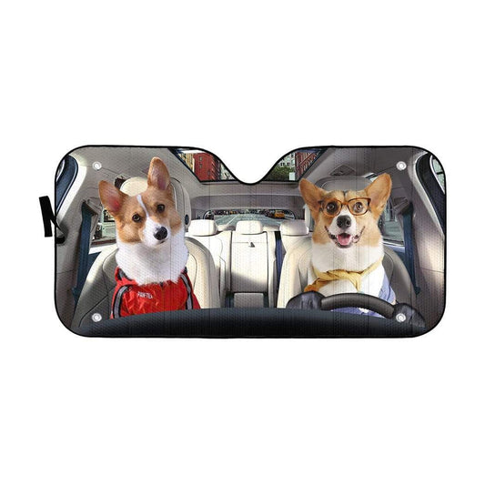 Gearhumans 3D Couple Friend Pembroke Welsh Corgi Dogs Custom Car Auto Sunshade
