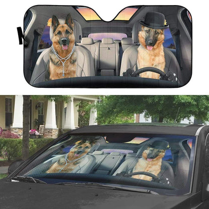 Gearhumans 3D Couple German Shepherd Dog Custom Car Auto Sunshade
