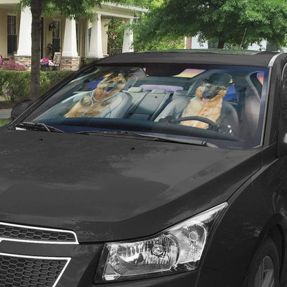 Gearhumans 3D Couple German Shepherd Dog Custom Car Auto Sunshade