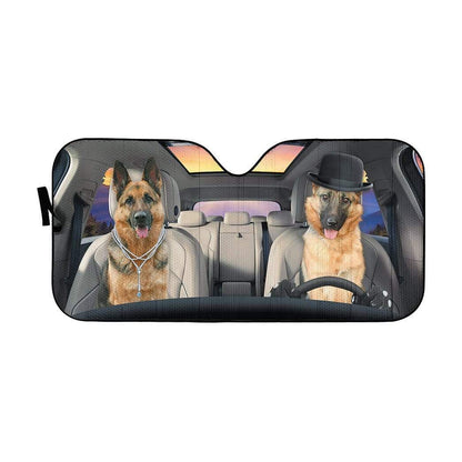 Gearhumans 3D Couple German Shepherd Dog Custom Car Auto Sunshade