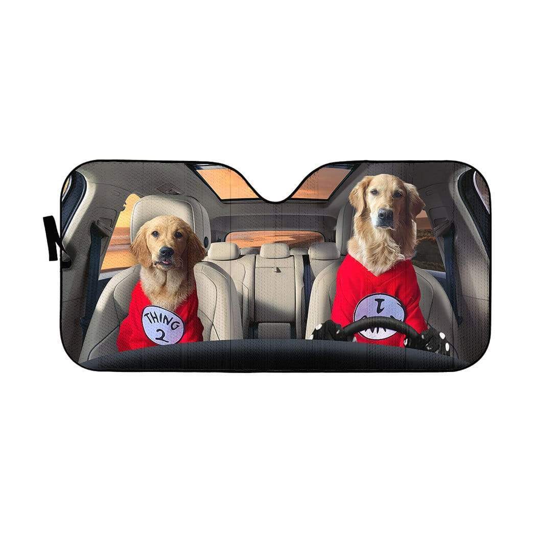 Gearhumans 3D Couple Golden Retrievers Custom Car Auto Sunshade