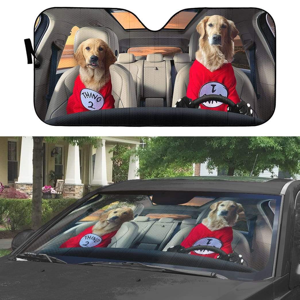 Gearhumans 3D Couple Golden Retrievers Custom Car Auto Sunshade
