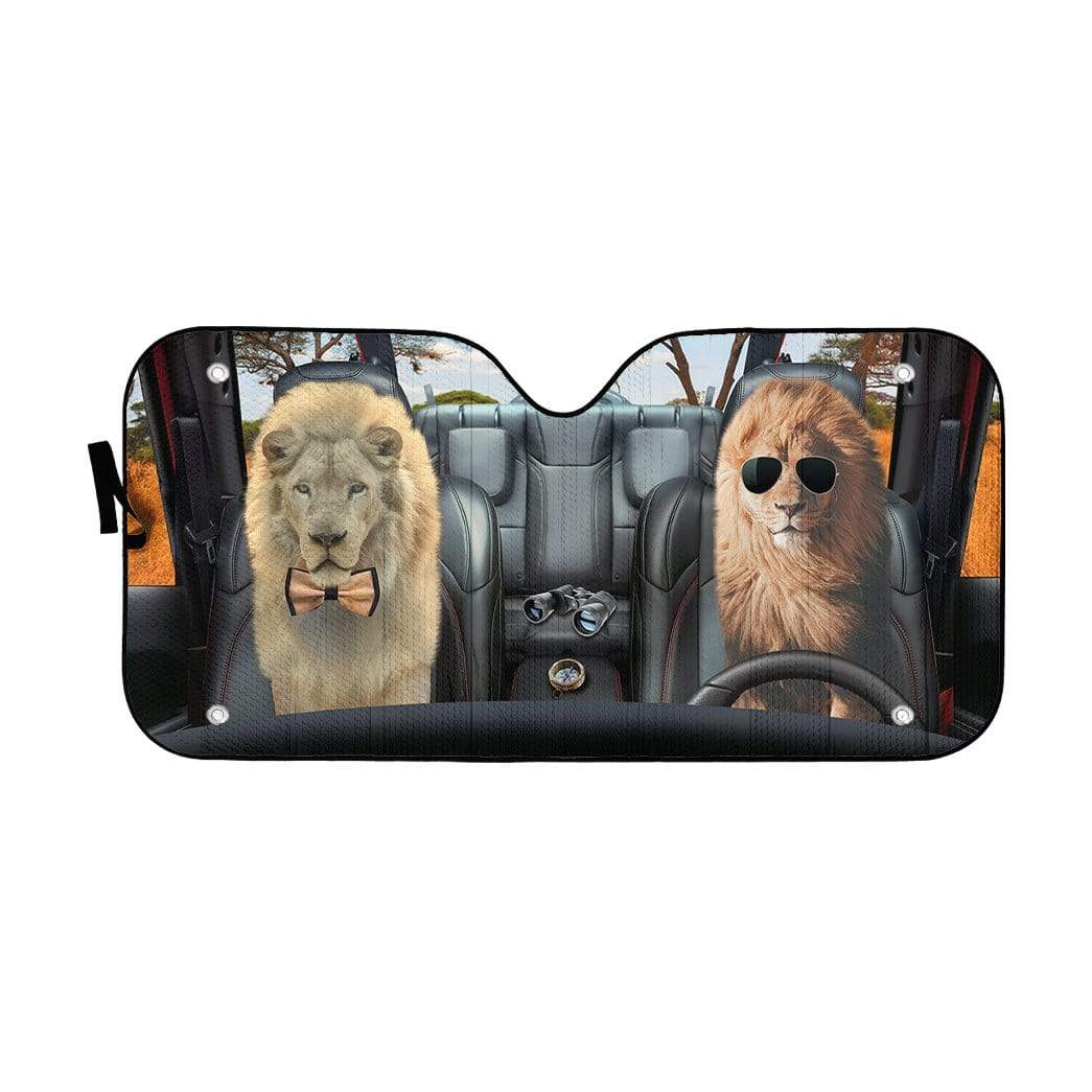 Gearhumans 3D Couple Lion Custom Car Auto Sunshade