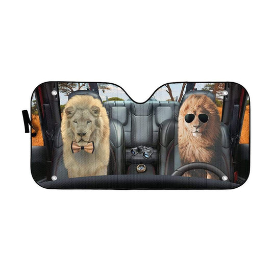 Gearhumans 3D Couple Lion Custom Car Auto Sunshade