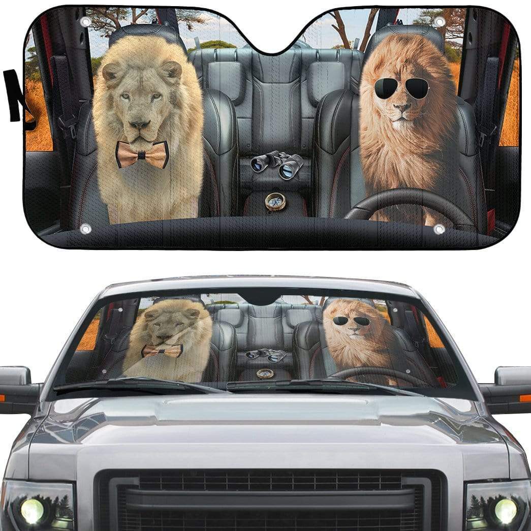 Gearhumans 3D Couple Lion Custom Car Auto Sunshade