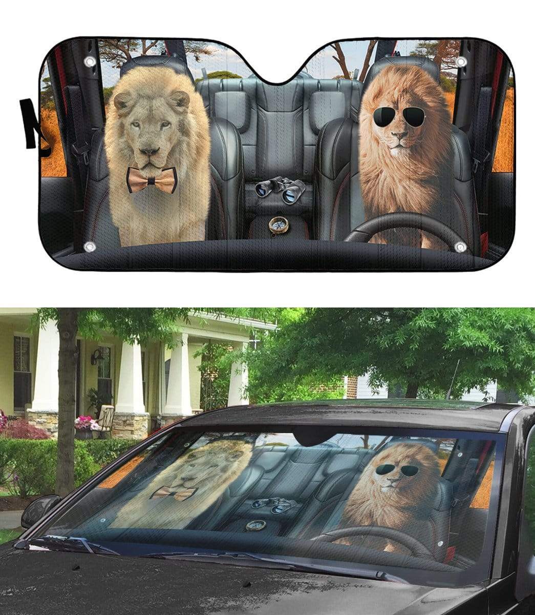 Gearhumans 3D Couple Lion Custom Car Auto Sunshade