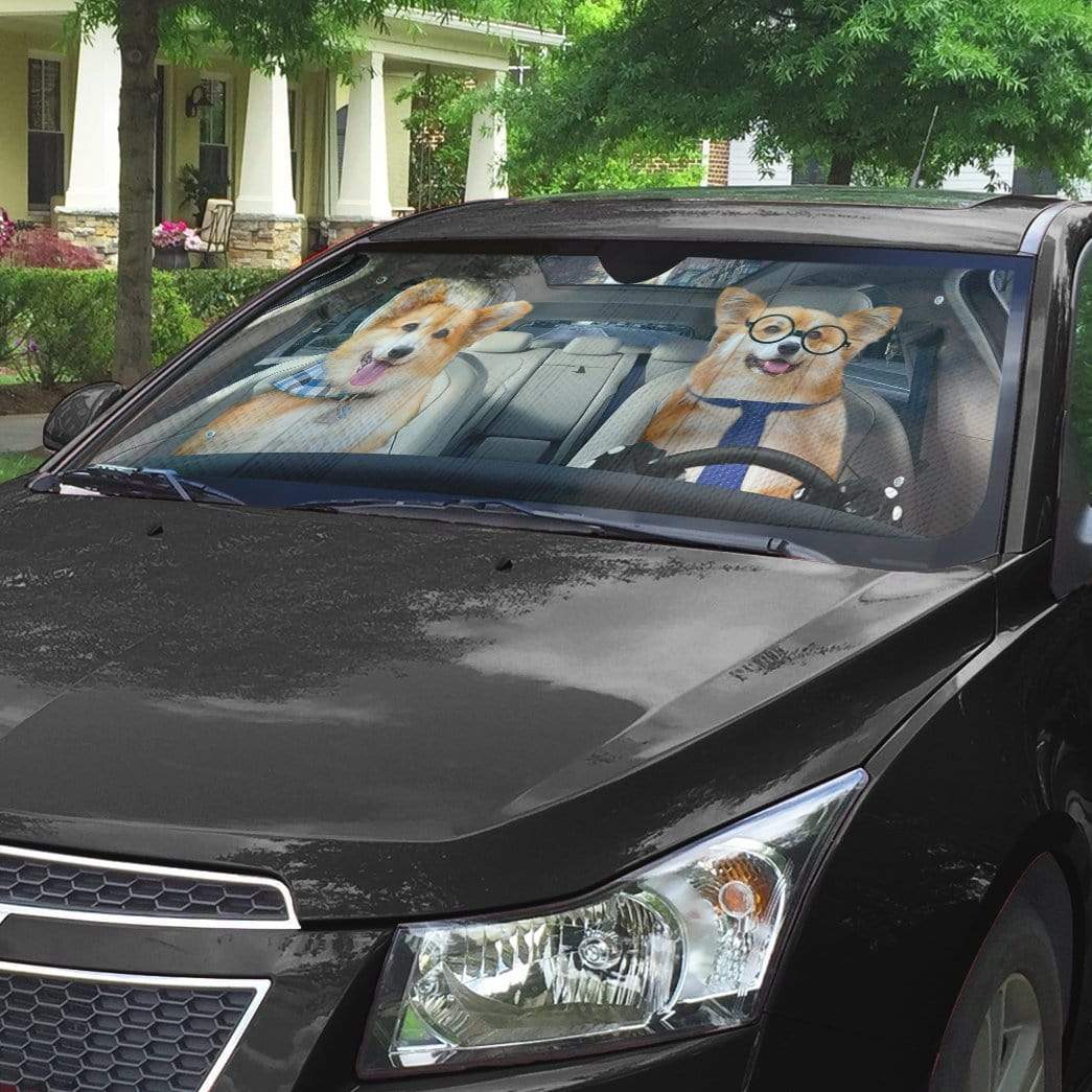 Gearhumans 3D Couple Pembroke Welsh Corgi Dogs Custom Car Auto Sunshade