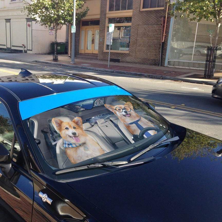 Gearhumans 3D Couple Pembroke Welsh Corgi Dogs Custom Car Auto Sunshade