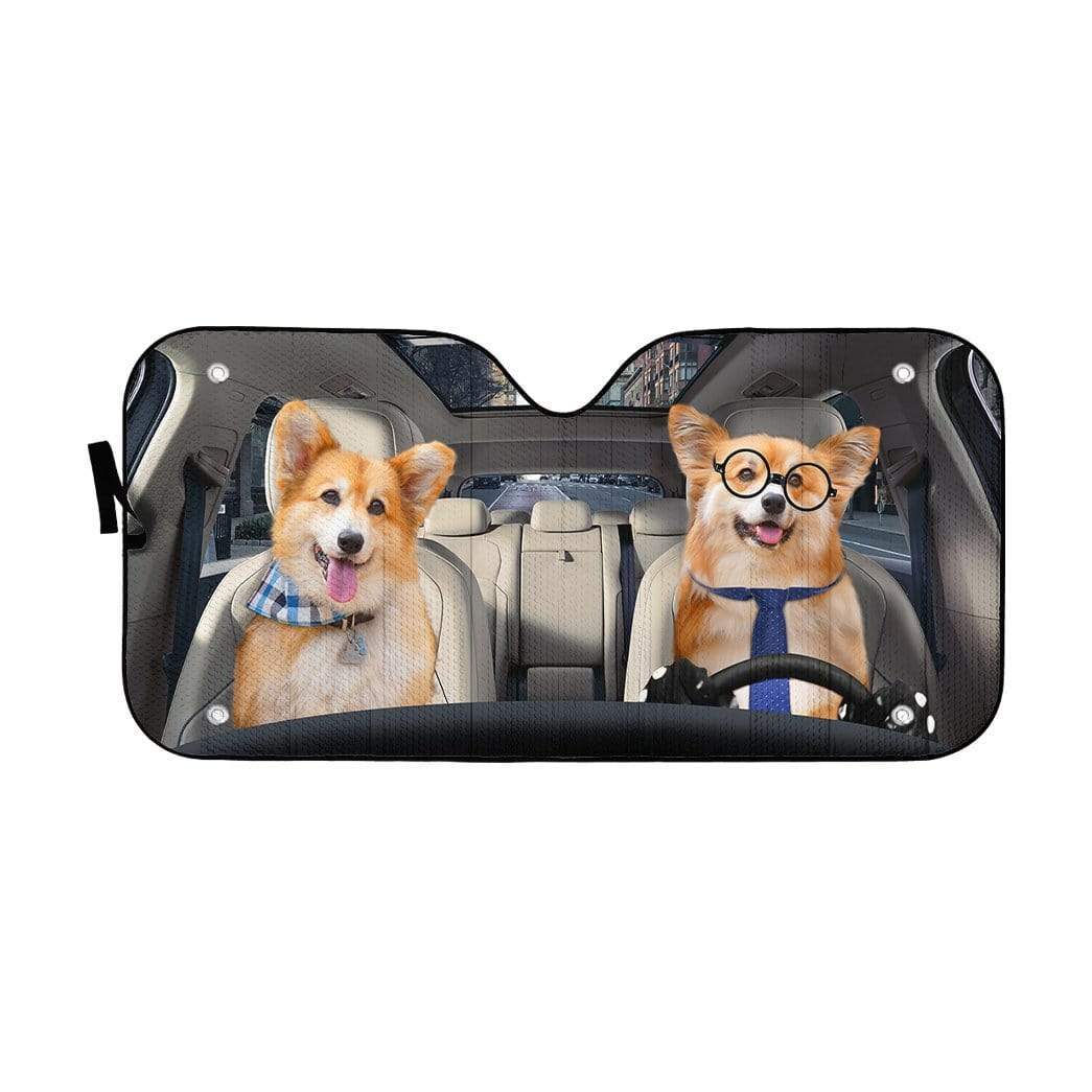 Gearhumans 3D Couple Pembroke Welsh Corgi Dogs Custom Car Auto Sunshade