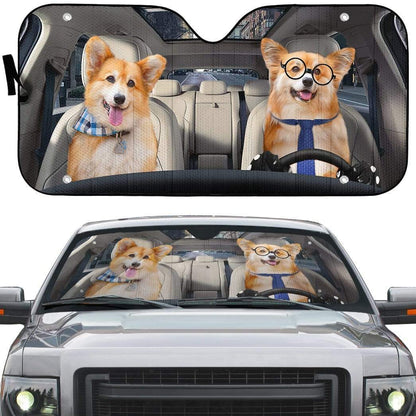 Gearhumans 3D Couple Pembroke Welsh Corgi Dogs Custom Car Auto Sunshade