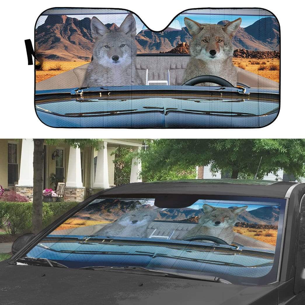 Gearhumans 3D Coyote Couple Custom Car Auto Sunshade