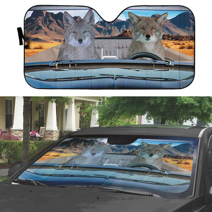 Gearhumans 3D Coyote Couple Custom Car Auto Sunshade