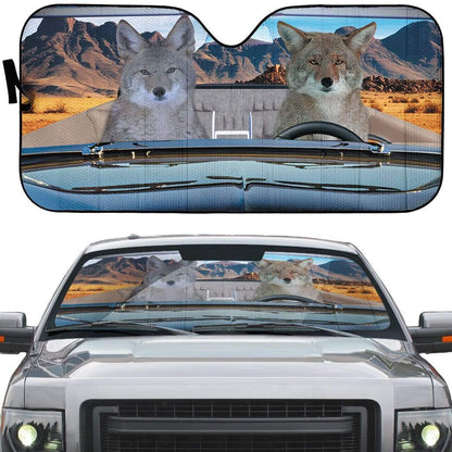 Gearhumans 3D Coyote Couple Custom Car Auto Sunshade