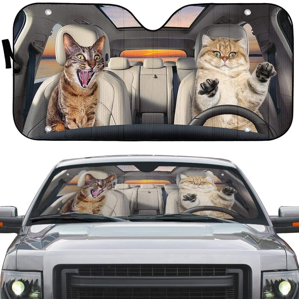 Gearhumans 3D Crazy Cats Custom Car Auto Sunshade