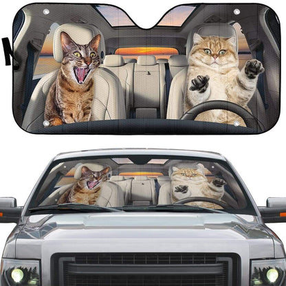 Gearhumans 3D Crazy Cats Custom Car Auto Sunshade