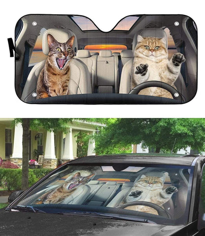Gearhumans 3D Crazy Cats Custom Car Auto Sunshade
