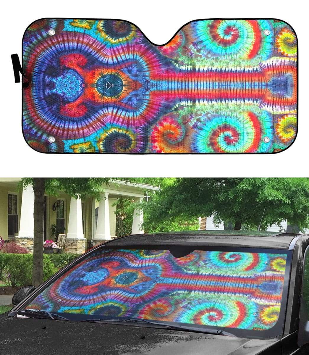 Gearhumans 3D Custom Car Auto Sunshade Hippie Mandala Guitar
