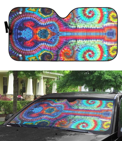 Gearhumans 3D Custom Car Auto Sunshade Hippie Mandala Guitar