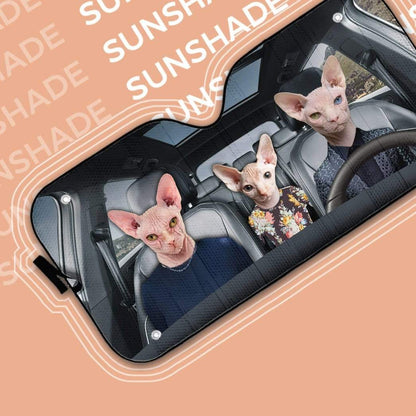 Gearhumans 3D Custom Car Auto Sunshade The Sphynx Cat Family