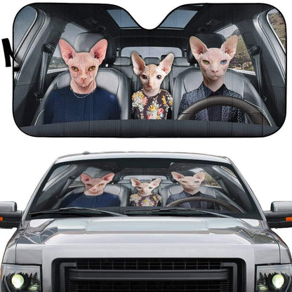 Gearhumans 3D Custom Car Auto Sunshade The Sphynx Cat Family