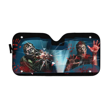 Zombie Car Sun Shade Scary Zombie Attack Graphic Winshield Sun Shade Black Red