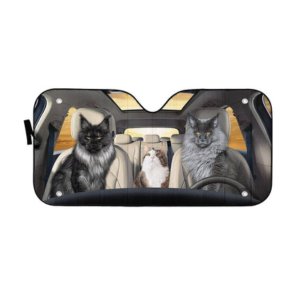 Gearhumans 3D Custom Maine Coon Bros Car Auto Sunshade