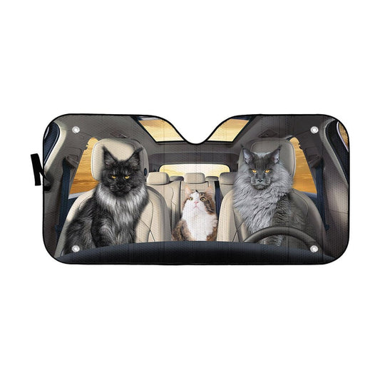 Gearhumans 3D Custom Maine Coon Bros Car Auto Sunshade