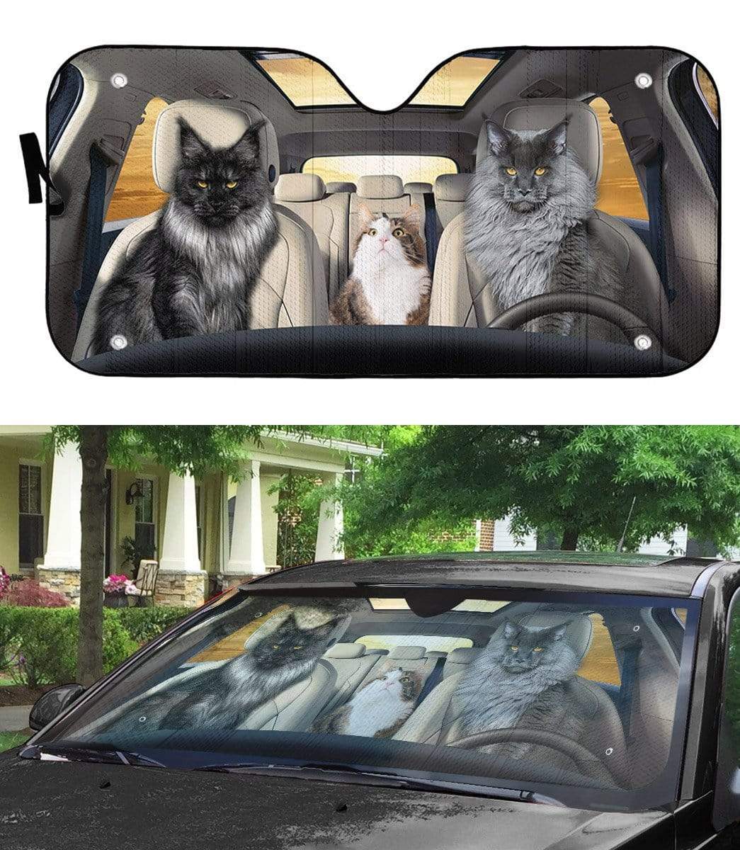 Gearhumans 3D Custom Maine Coon Bros Car Auto Sunshade