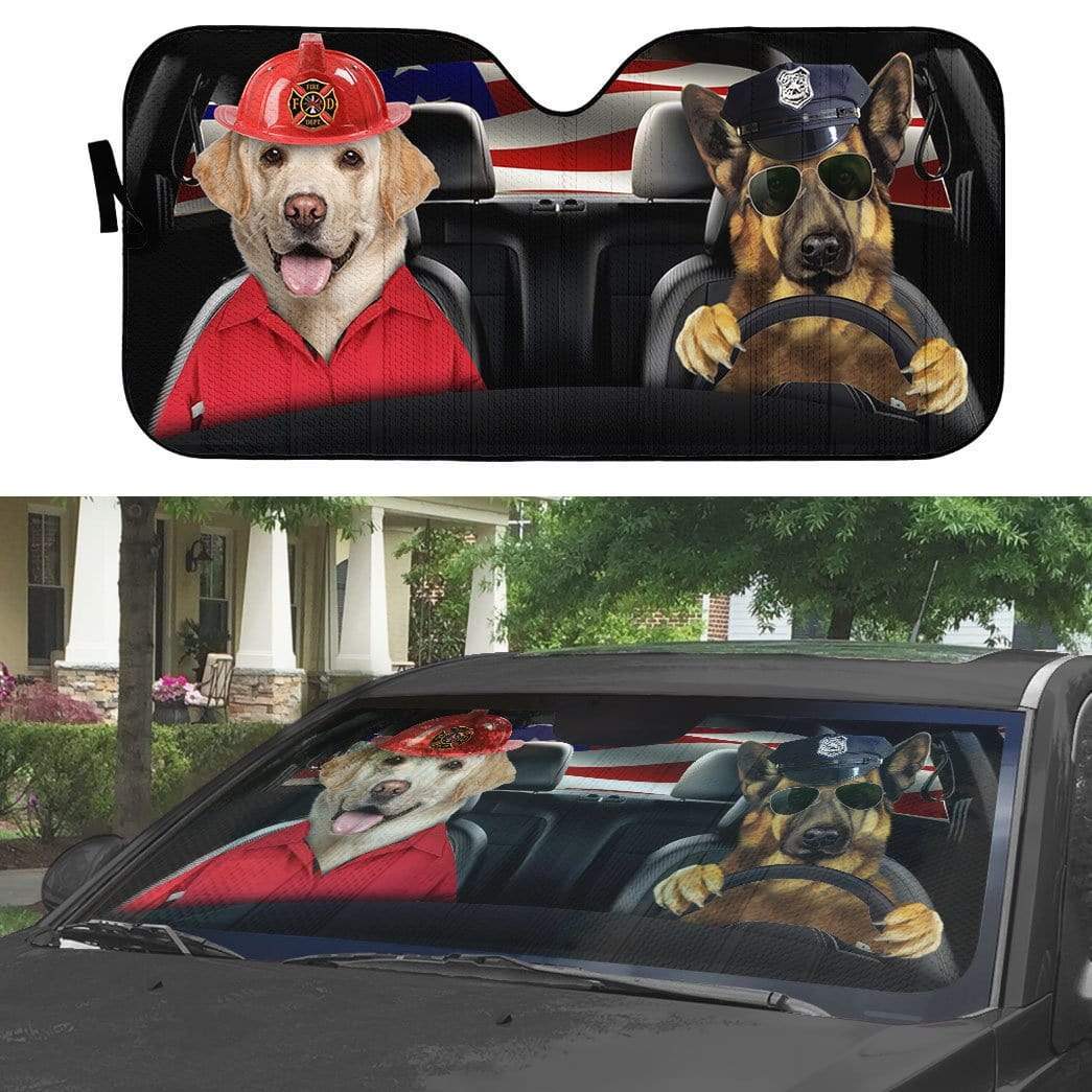 Gearhumans 3D Custom Police dog and firefighter dog Car Auto Sunshade