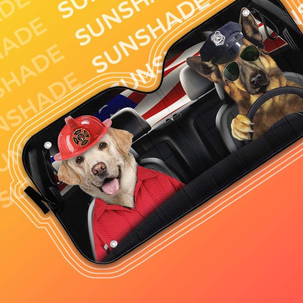 Gearhumans 3D Custom Police dog and firefighter dog Car Auto Sunshade