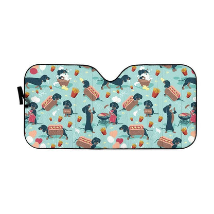 Gearhumans 3D Dachshund Dog Fast Food Custom Auto Car Sunshade