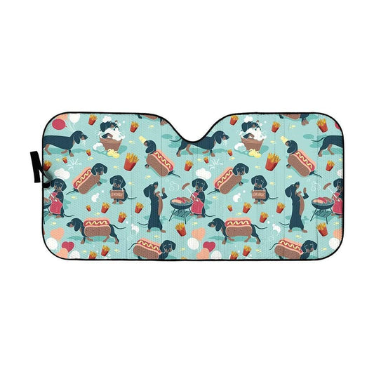 Gearhumans 3D Dachshund Dog Fast Food Custom Auto Car Sunshade