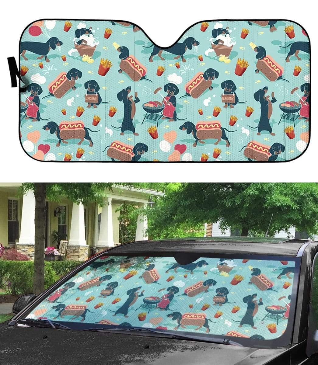 Gearhumans 3D Dachshund Dog Fast Food Custom Auto Car Sunshade