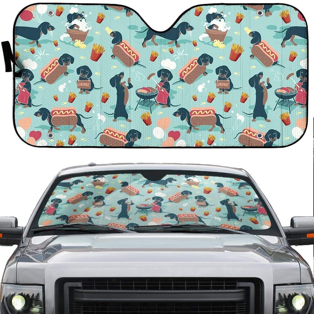 Gearhumans 3D Dachshund Dog Fast Food Custom Auto Car Sunshade