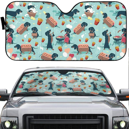 Gearhumans 3D Dachshund Dog Fast Food Custom Auto Car Sunshade