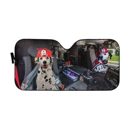 Gearhumans 3D Dalmatian Dogs Fire Truck Custom Car Auto Sunshade
