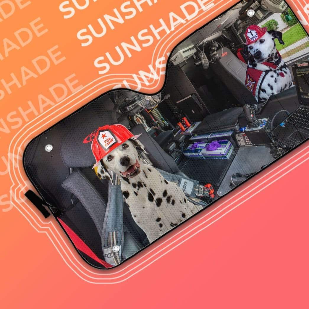 Gearhumans 3D Dalmatian Dogs Fire Truck Custom Car Auto Sunshade