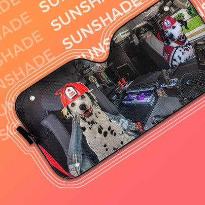 Gearhumans 3D Dalmatian Dogs Fire Truck Custom Car Auto Sunshade