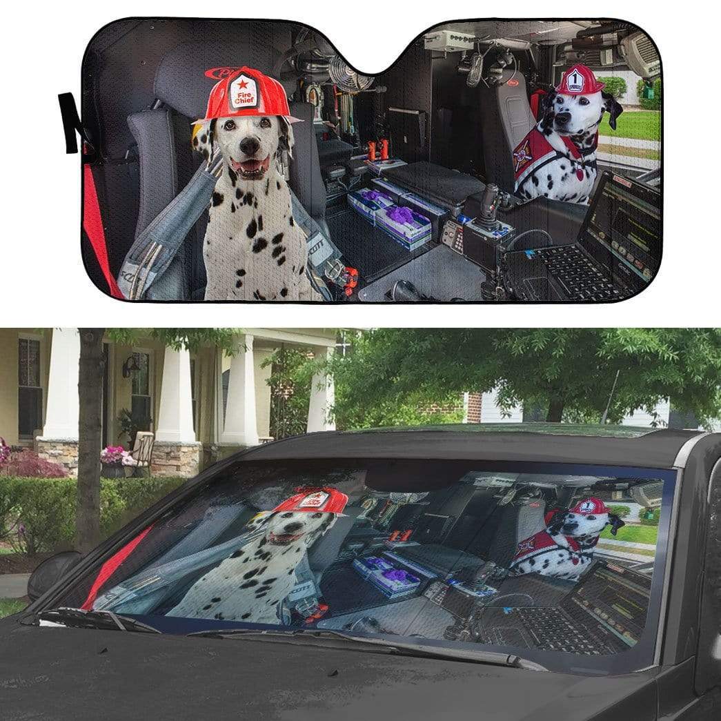Gearhumans 3D Dalmatian Dogs Fire Truck Custom Car Auto Sunshade