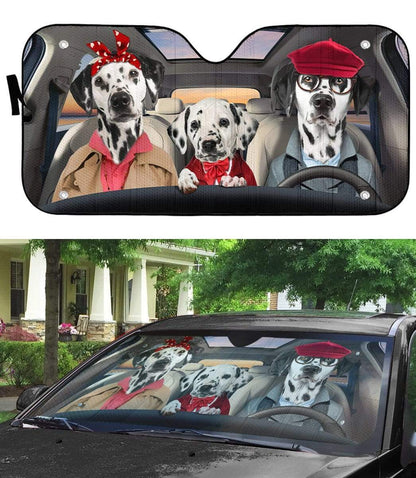 Gearhumans 3D Dalmatian Family Custom Car Auto Sunshade