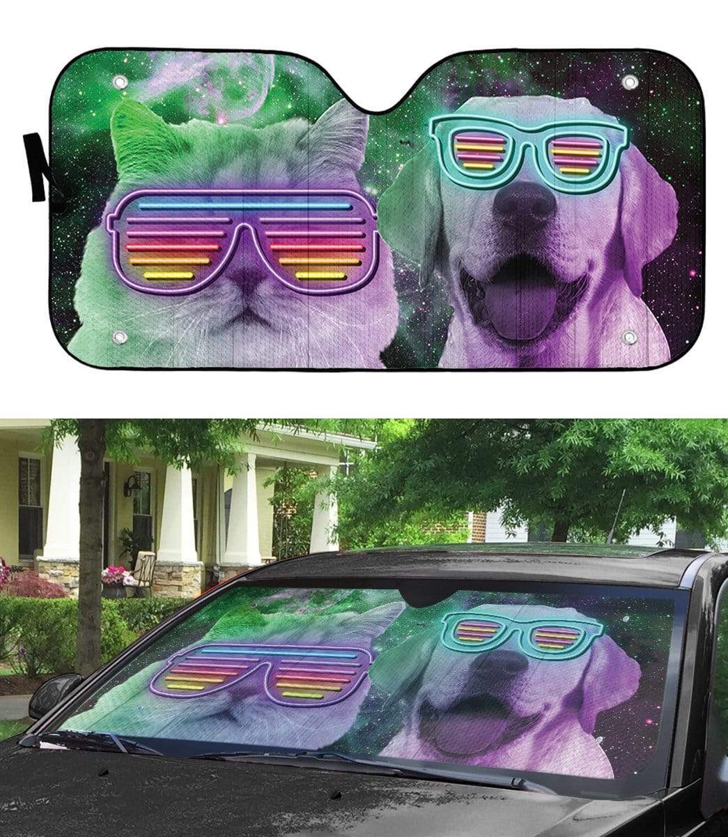 Gearhumans 3D DJ Labrador retriever and Persian Custom Car Auto Sunshade