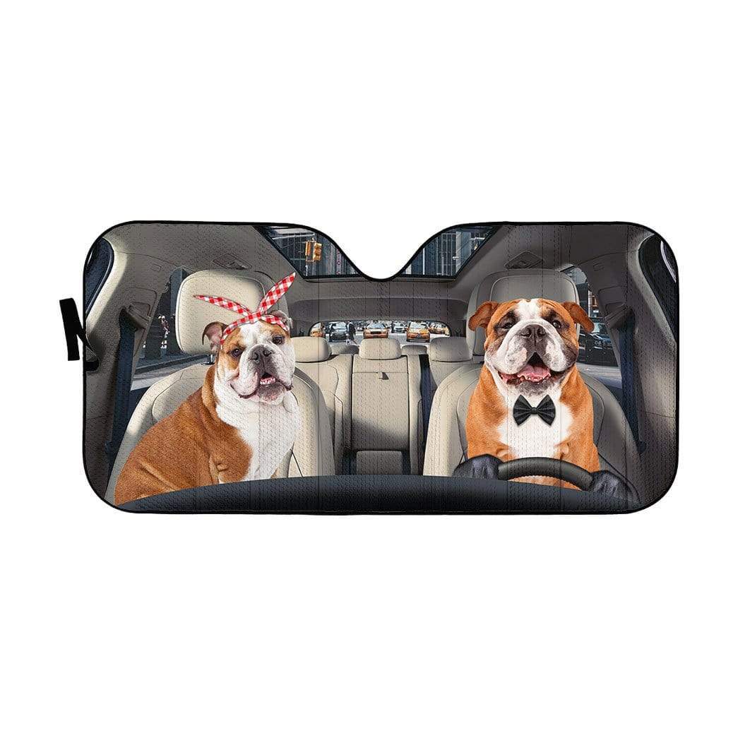 Gearhumans 3D English Bulldog Couple Custom Car Auto Sunshade