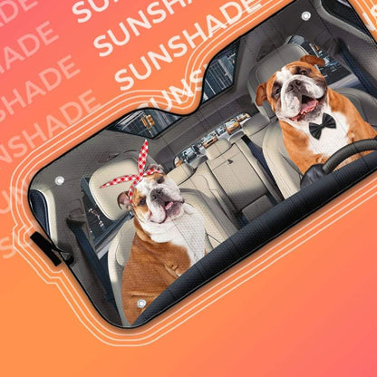 Gearhumans 3D English Bulldog Couple Custom Car Auto Sunshade