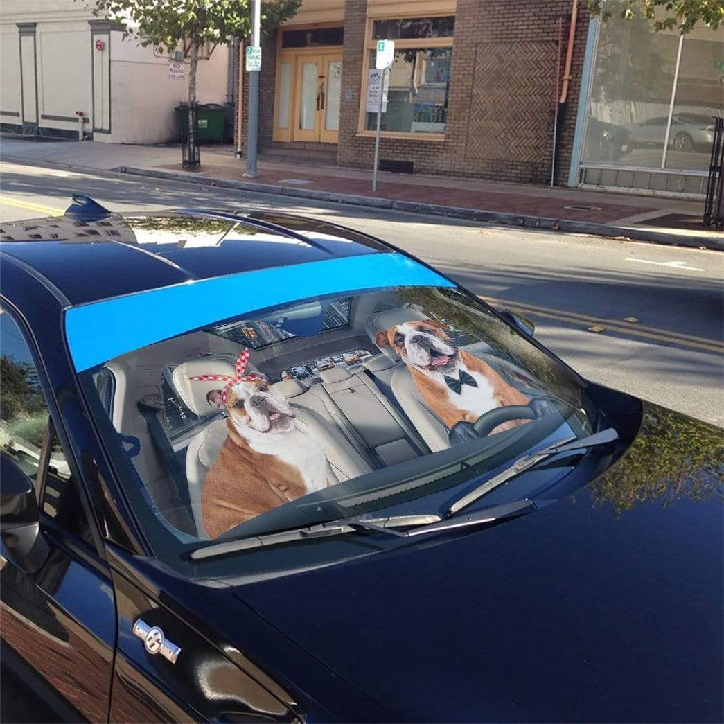 Gearhumans 3D English Bulldog Couple Custom Car Auto Sunshade
