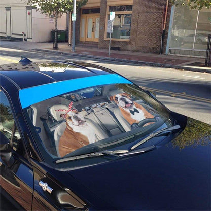 Gearhumans 3D English Bulldog Couple Custom Car Auto Sunshade