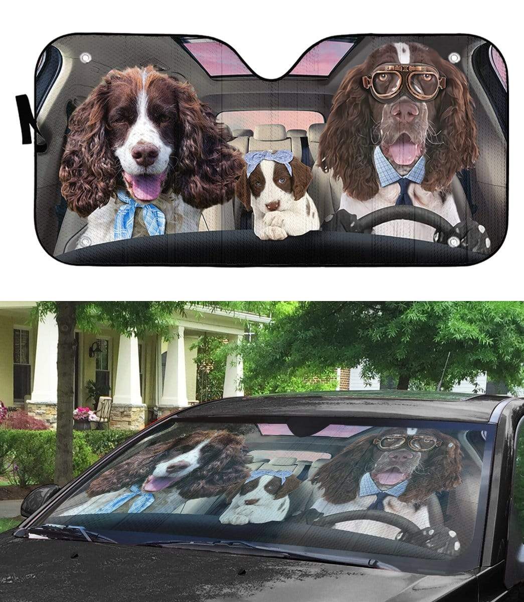 Gearhumans 3D English Springer Spaniel Family Custom Car Auto Sunshade