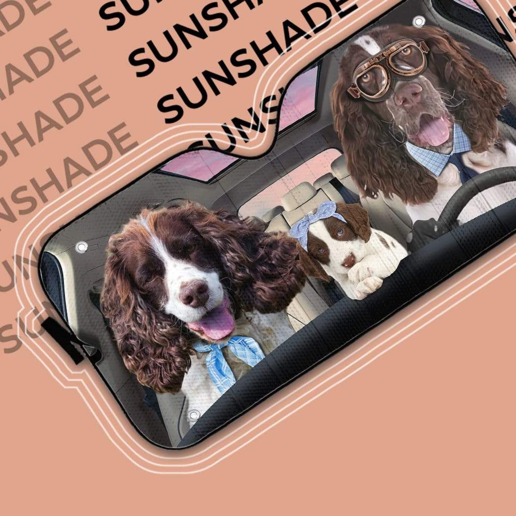 Gearhumans 3D English Springer Spaniel Family Custom Car Auto Sunshade