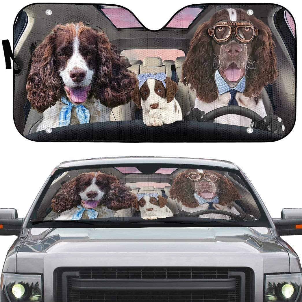Gearhumans 3D English Springer Spaniel Family Custom Car Auto Sunshade